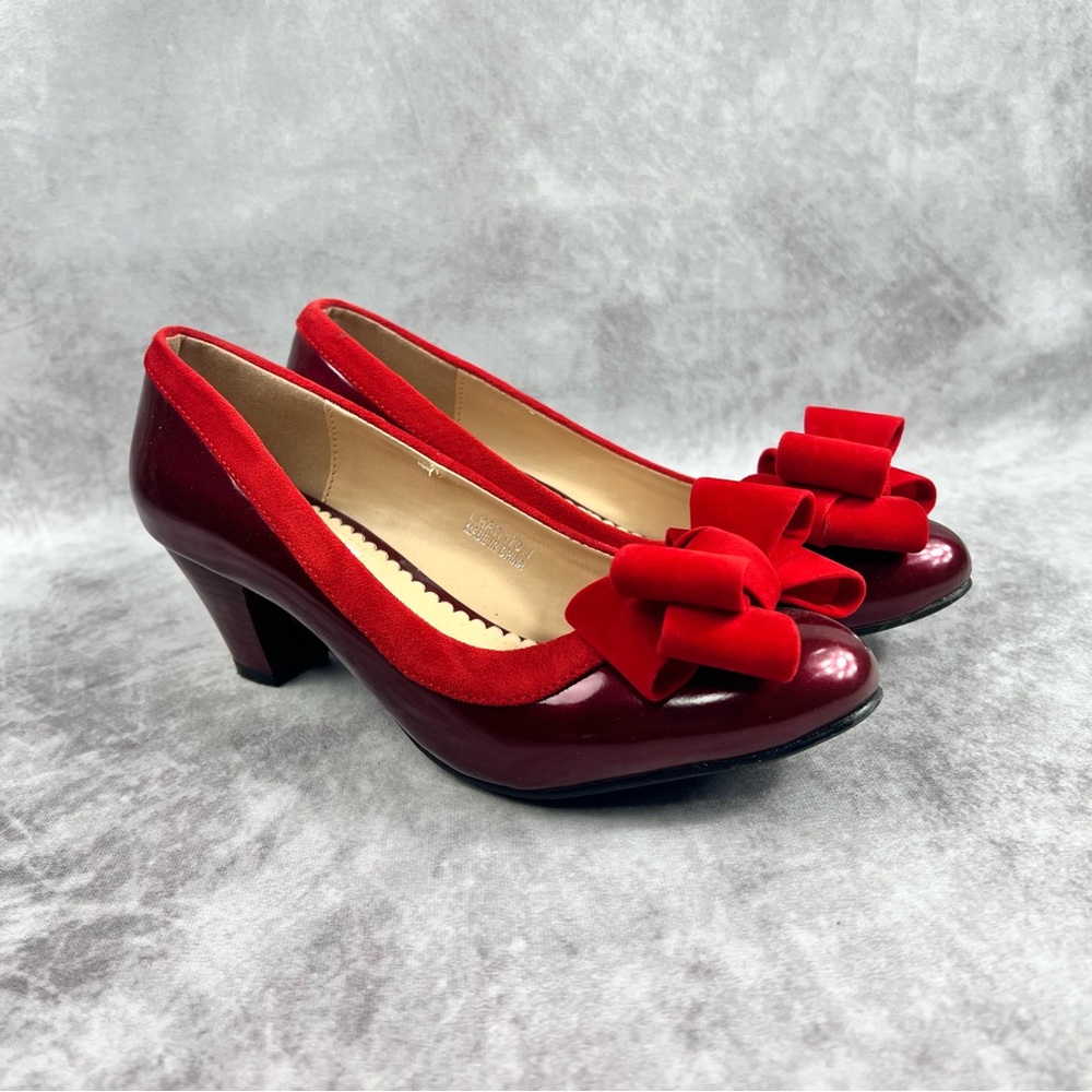 Lulu Hun Shoe Womens Red 7 US Red Burgundy Block Heeled Pump